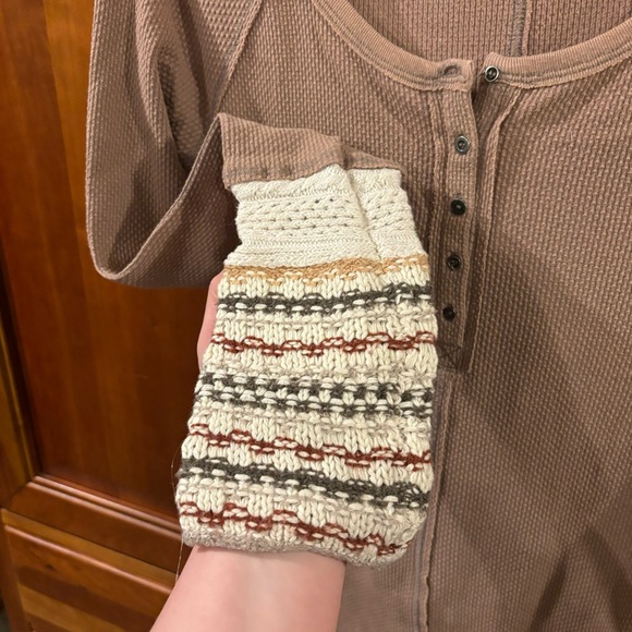 Free People Tan Knit Cuff Henley - Picture 3 of 3